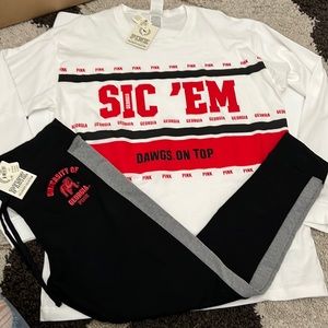 PINK Collegiate Collection Georgia Bulldogs Long Slv Shirt Leggings Set Large
